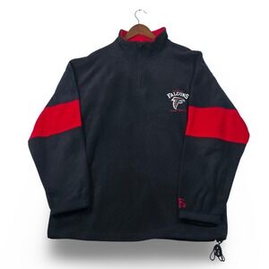 VTG 90s Atlanta Falcons 1/4 Zip Fleece Pullover XL Black Red NFL Team Apparel